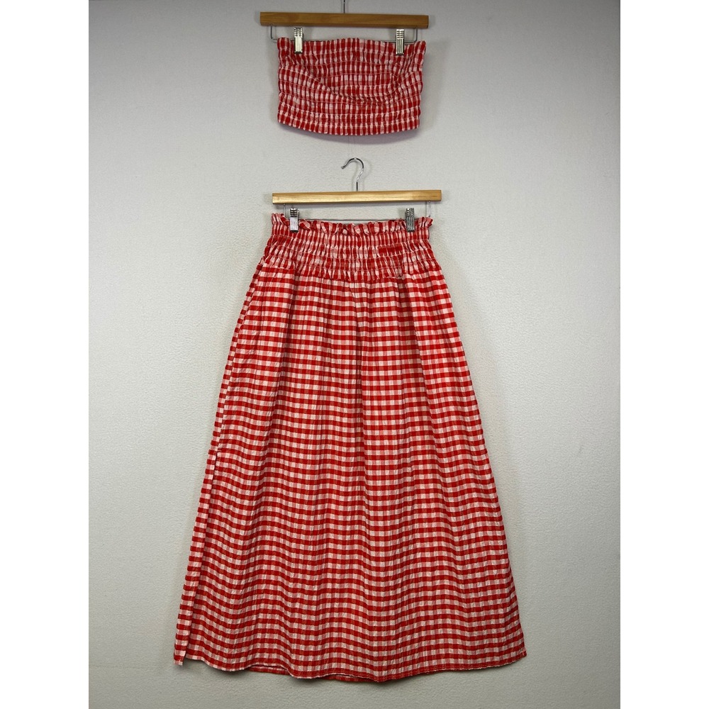 Cottagecore Universal Thread Womens XS/S Red Gingham Smocked Top & Maxi Skirt